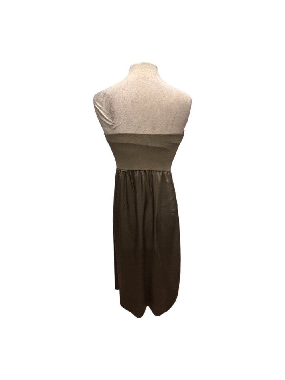 Michael Stars Strapless Tube Dress Small Olive Green Metallic Midi USA Stretch - Picture 4 of 10